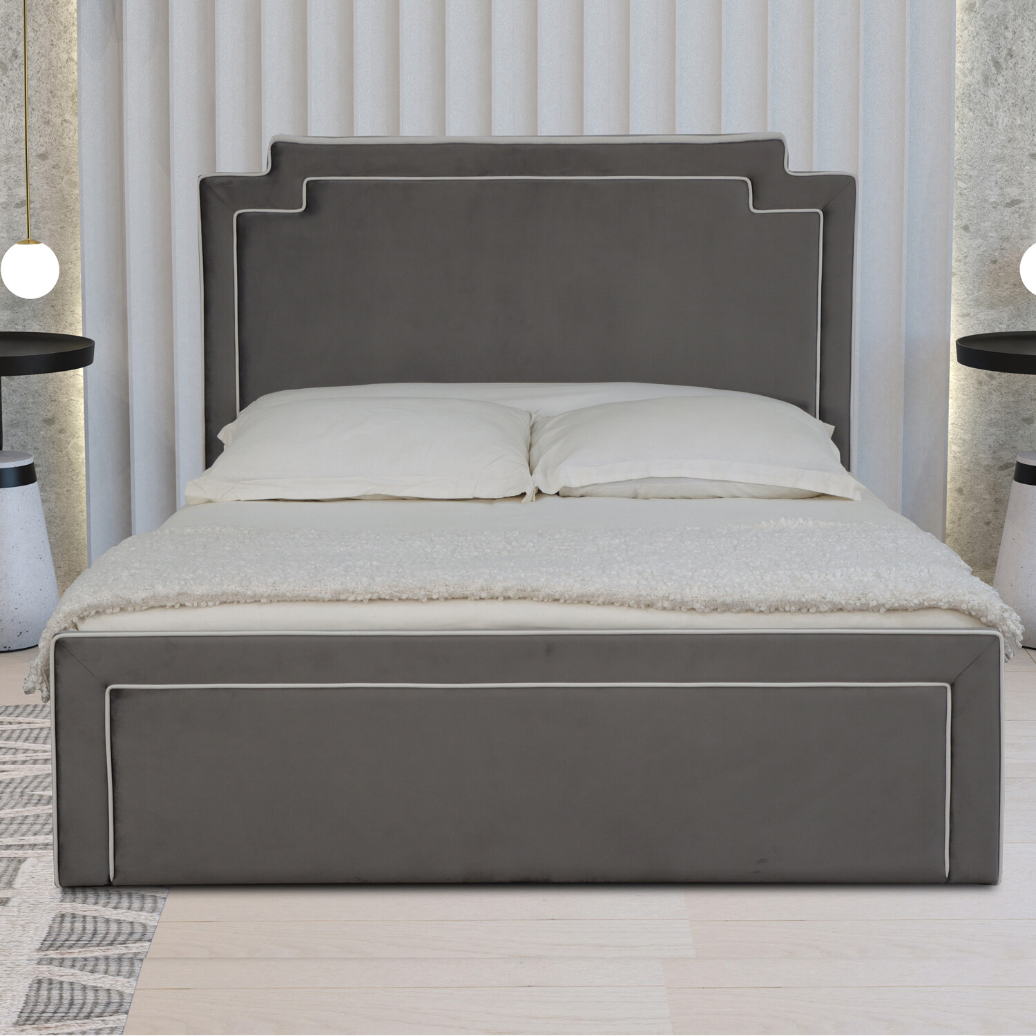 Amelia Double Grey Ottoman Bed Image 8