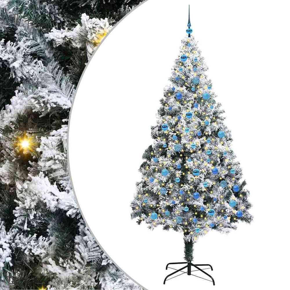 vidaXL Pre-Lit Blue Baubles White Artificial Christmas Tree 8ft Image 2