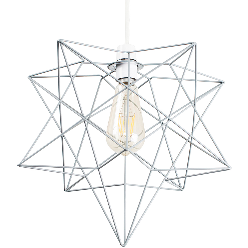 ValueLights Sadira Matt Grey Wire Star Pendant Lamp Shade Image 1