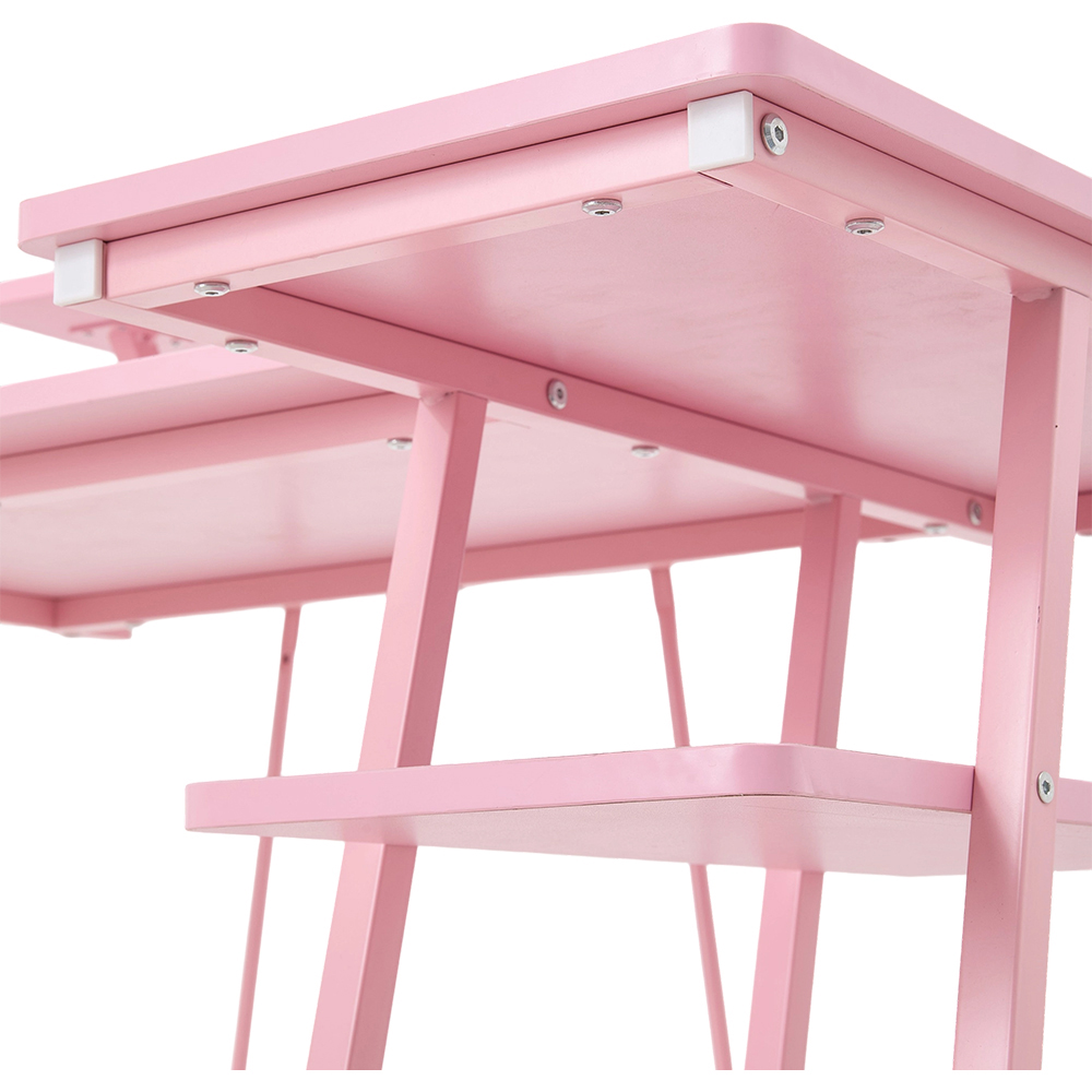 Living and Home Pink L-Shaped Gaming Desk with Monitor Stand and Shelf Image 6