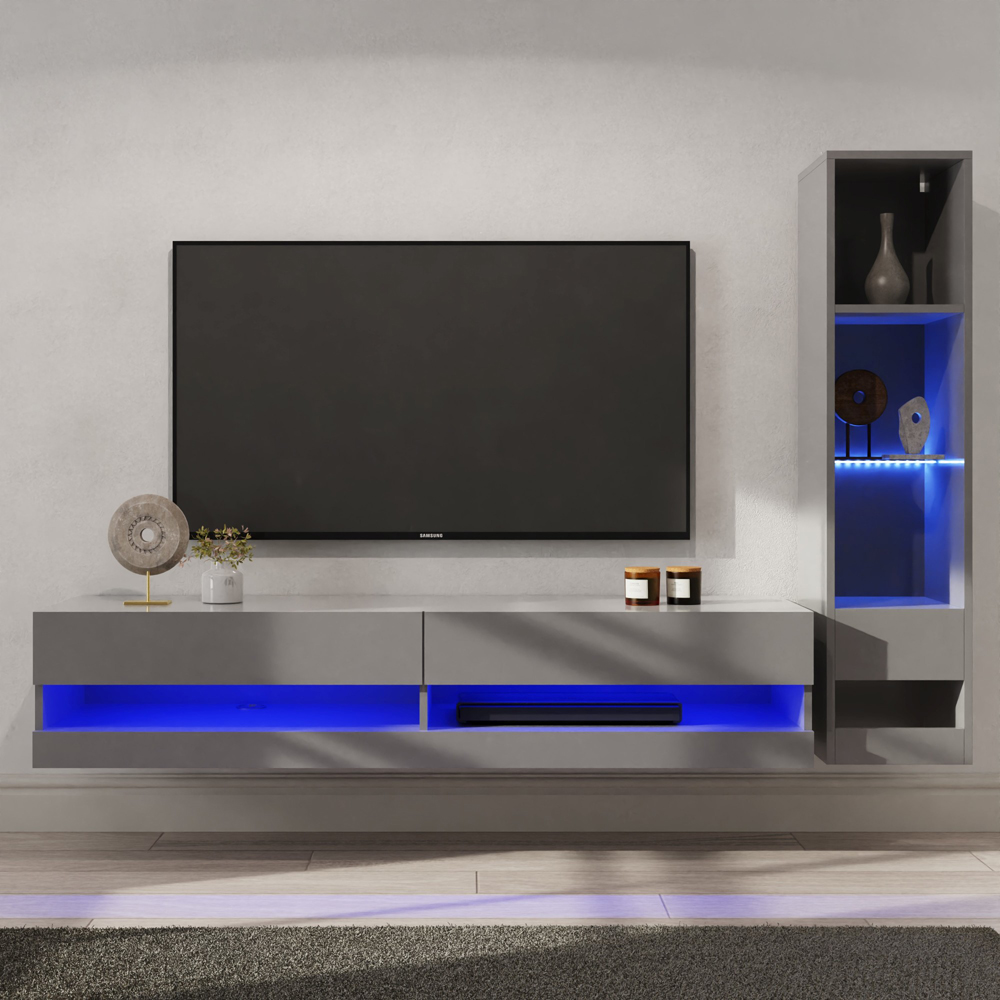 GFW Galicia 6 Shelf Grey Compact Wall Mounted LED Media Set Image 1