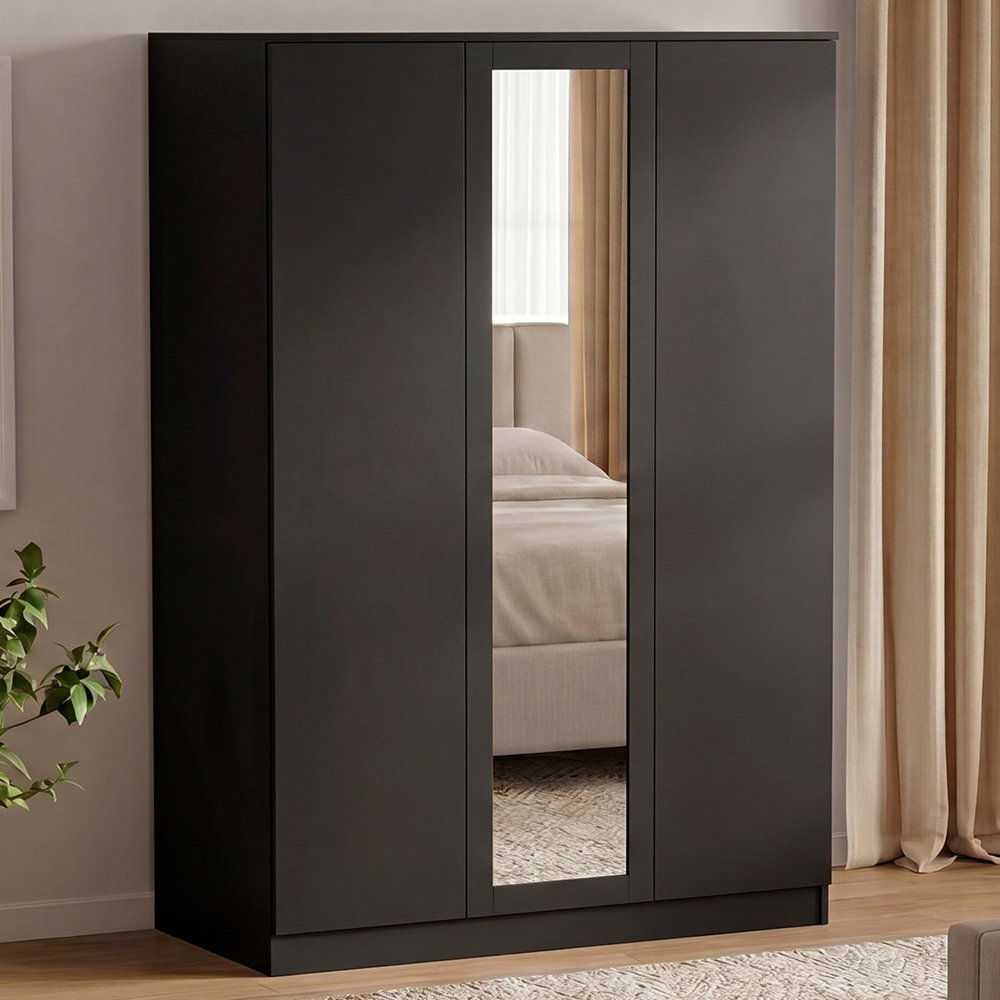 VIDA DESIGNS Denver 3 Door Black Mirrored Wardrobe Image 1