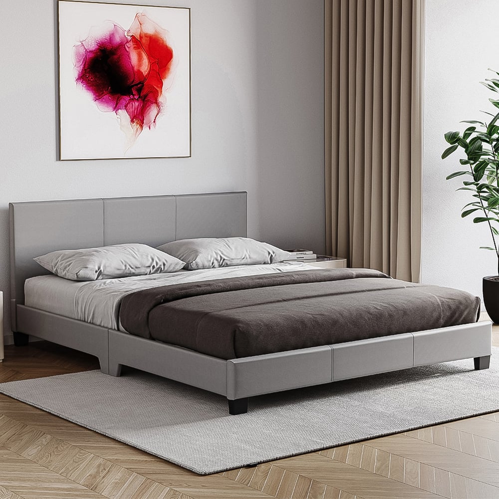 Vida Designs Lisbon King Size Grey Faux Leather Bed Frame Image 1