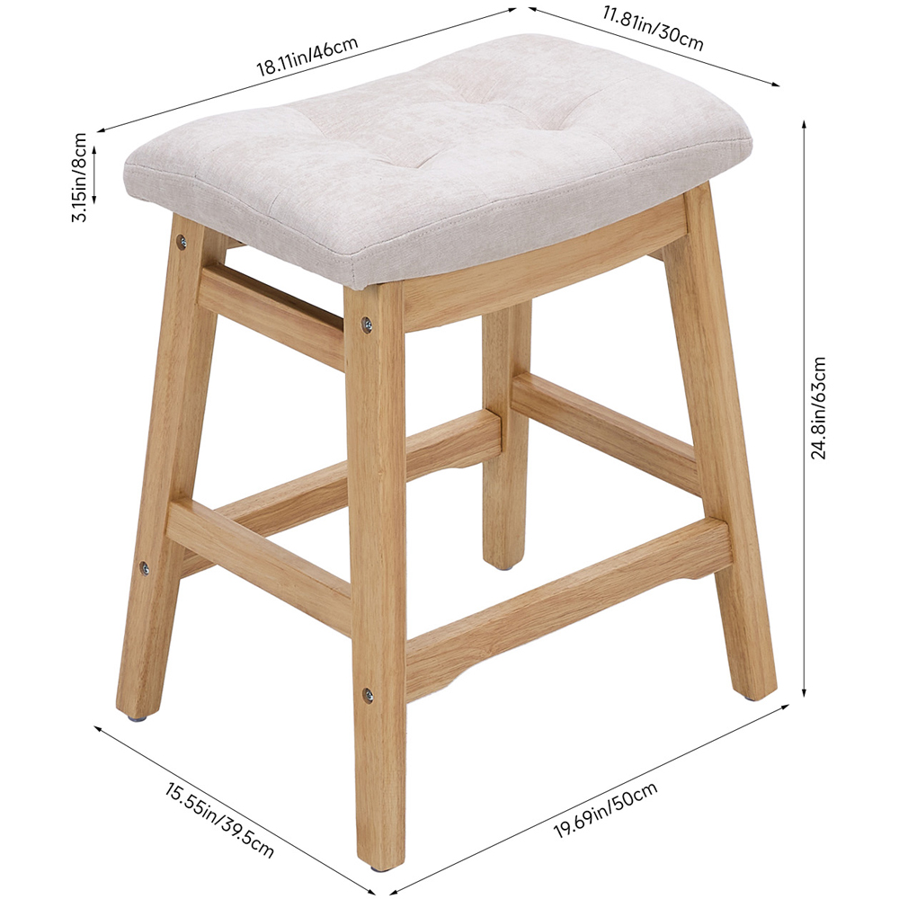 Living and Home Beige Chenille Wooden Base Bar Stool Set of 2 Image 9