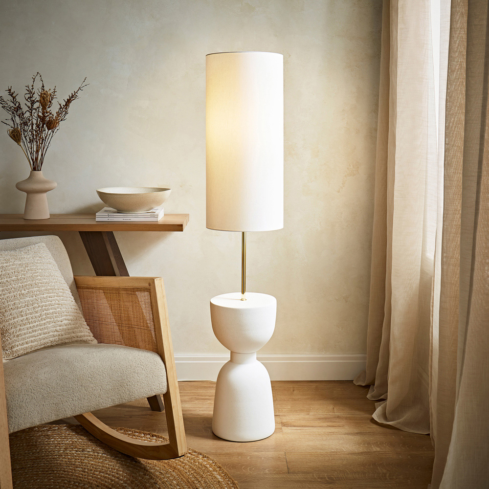 ValueLights Esme Linen Tall Lamp Shade Ceramic Table Base Midi LED Floor Lamp Image 2