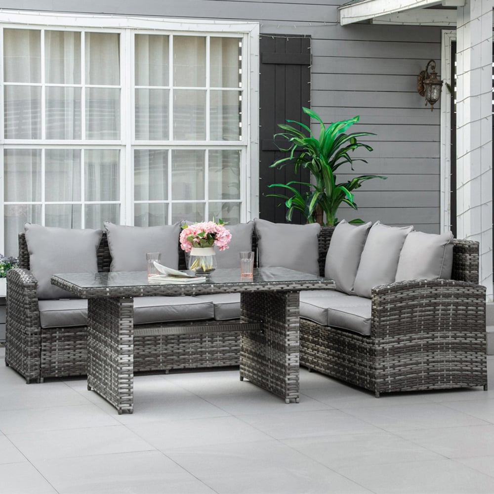 Outsunny 6 Seater Grey Rattan Corner Lounge Set Image 1