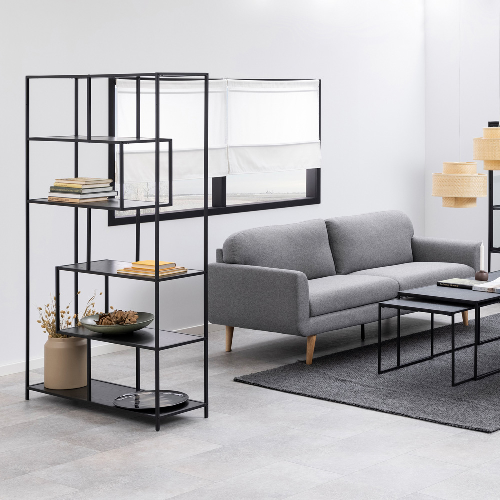 Florence Seaford 5 Shelf Black Large Metal Asymmetrical Bookcase Image 8