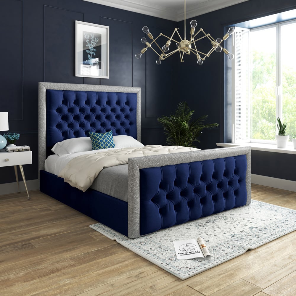 DS Living Cheltenham Double Glitter and Blue Velvet Bed Frame Image 4