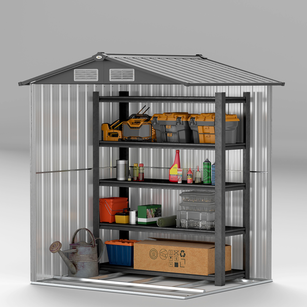 Outsunny 4.6 x 3.9ft Grey Sloped Roof Metal Storage Shed with Sliding Door Image 3
