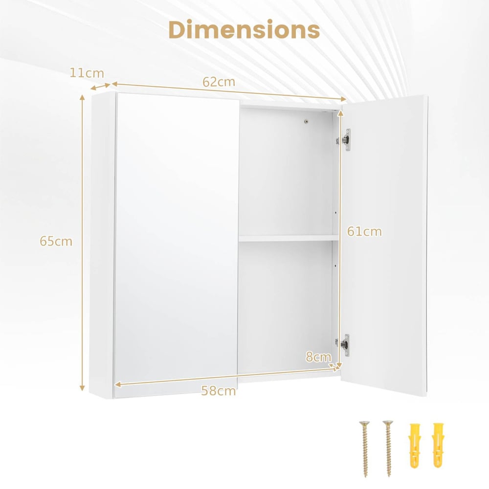 Costway 2 Door White Mirrored Cabinet Image 9