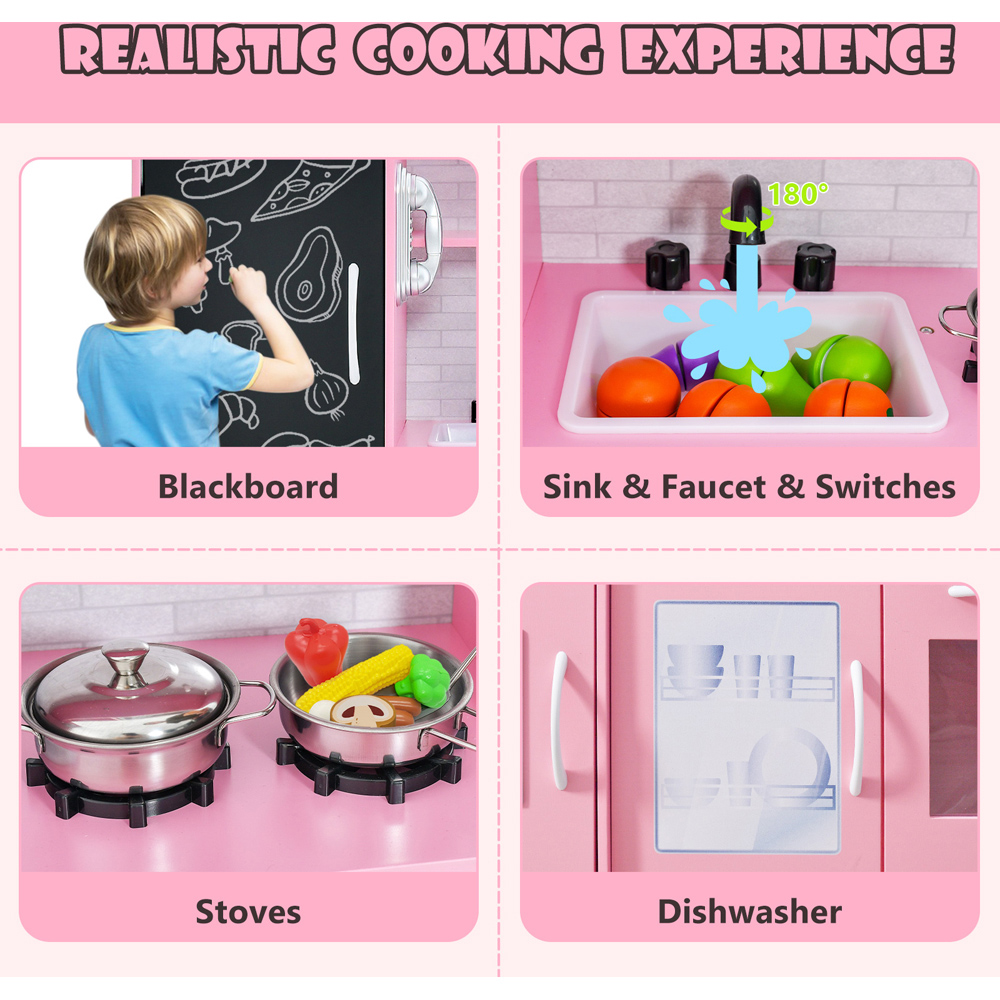 Costway Pink Toddler Pretend Kitchen Playset with Accessories Image 6