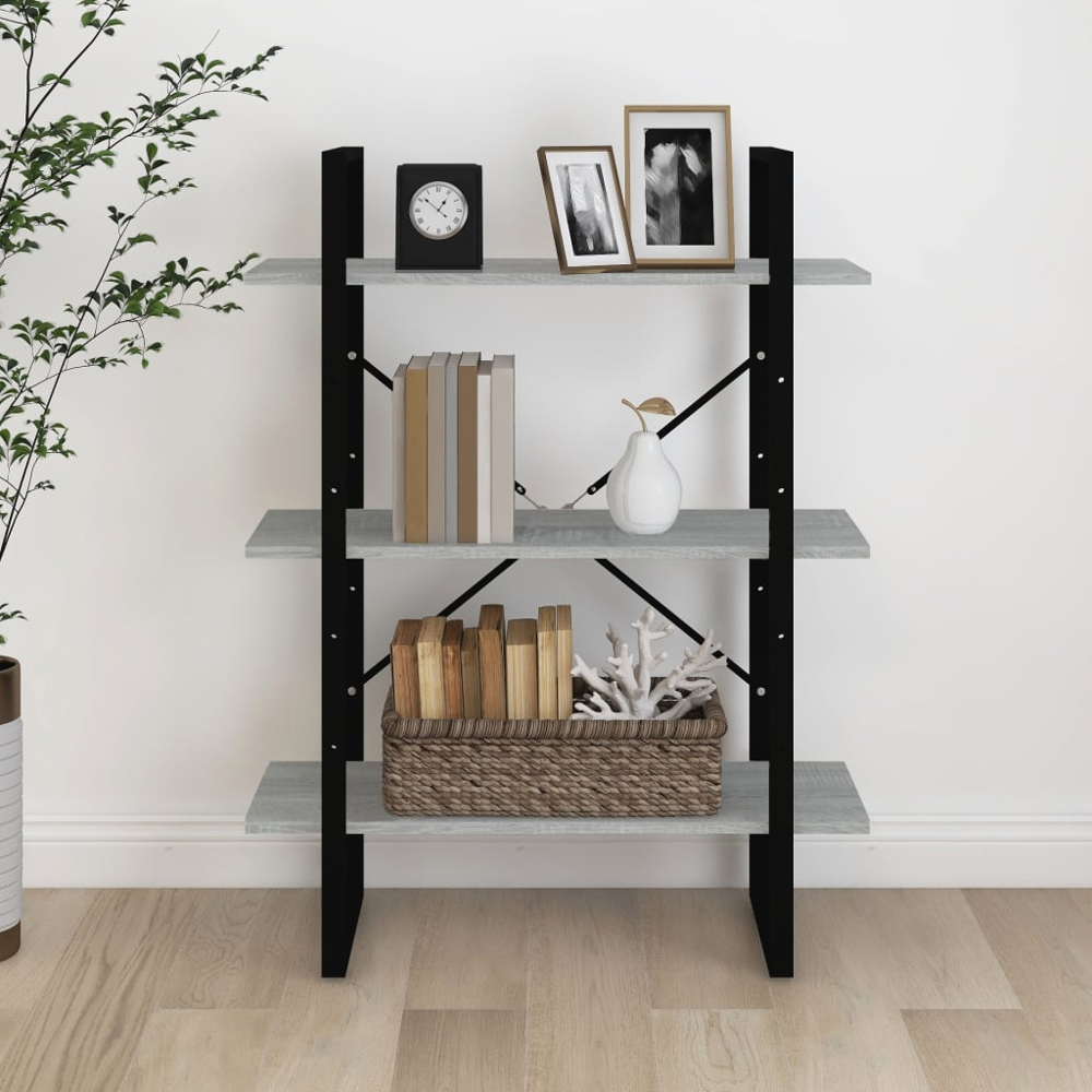 vidaXL 3 Shelf Grey Sonoma Oak Bookcase Image 6