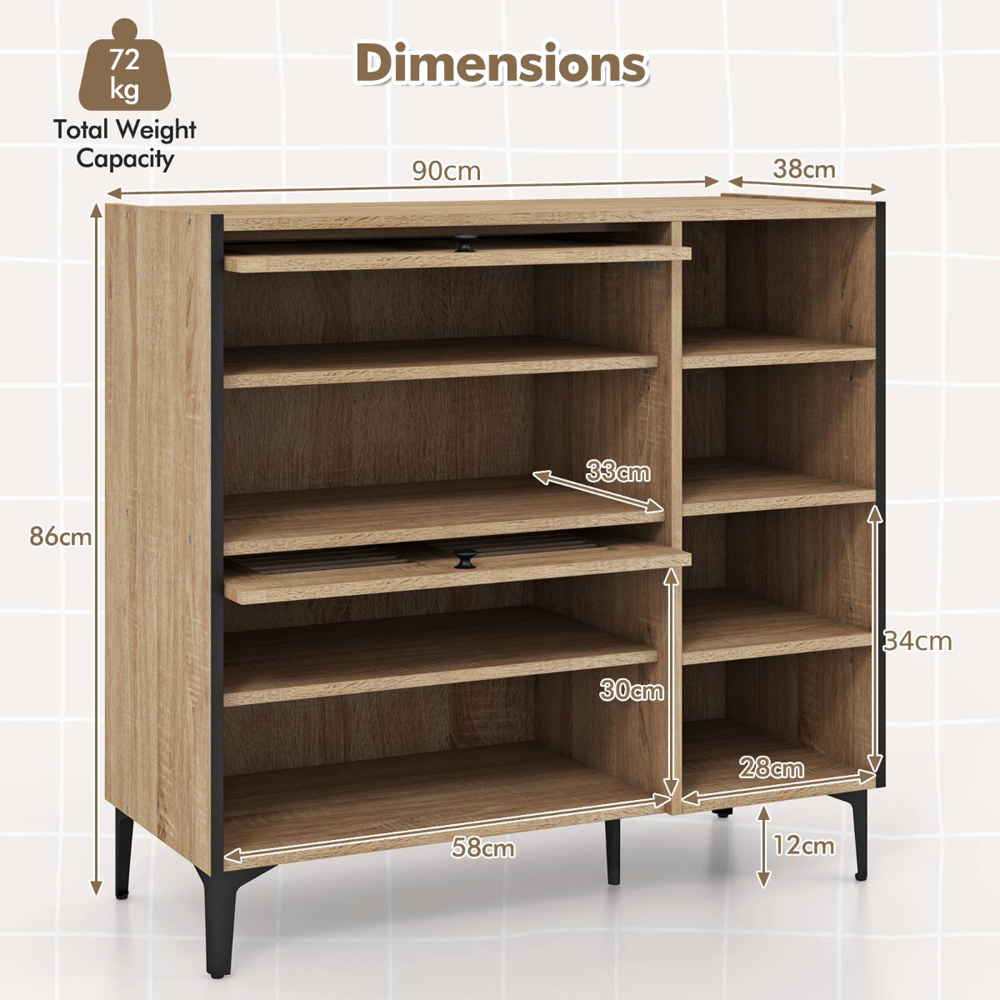 Costway Oak 2 Door 4 Shelf Shoe Cabinet Image 9