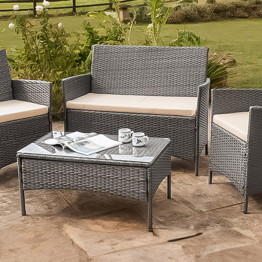 Brooklyn 4 Seater Grey Rattan Sofa Chair and Table Set with Cover Image 2