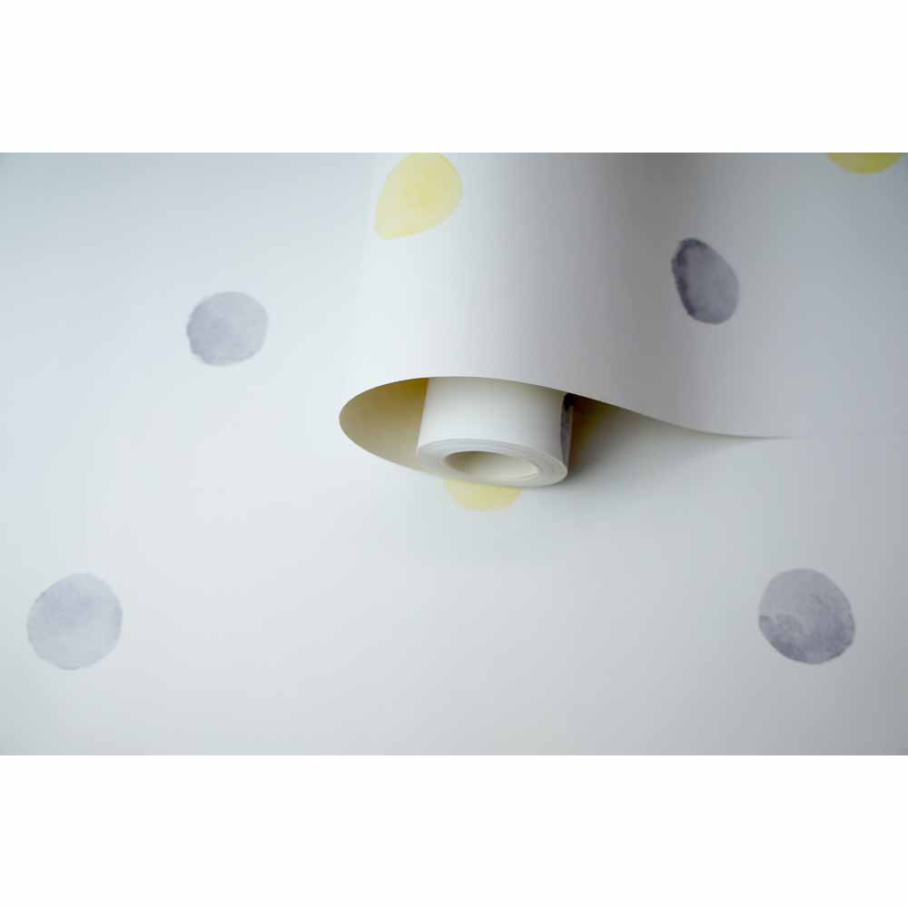 Watercolour Polka Dot Grey and Yellow Wallpaper Image 3