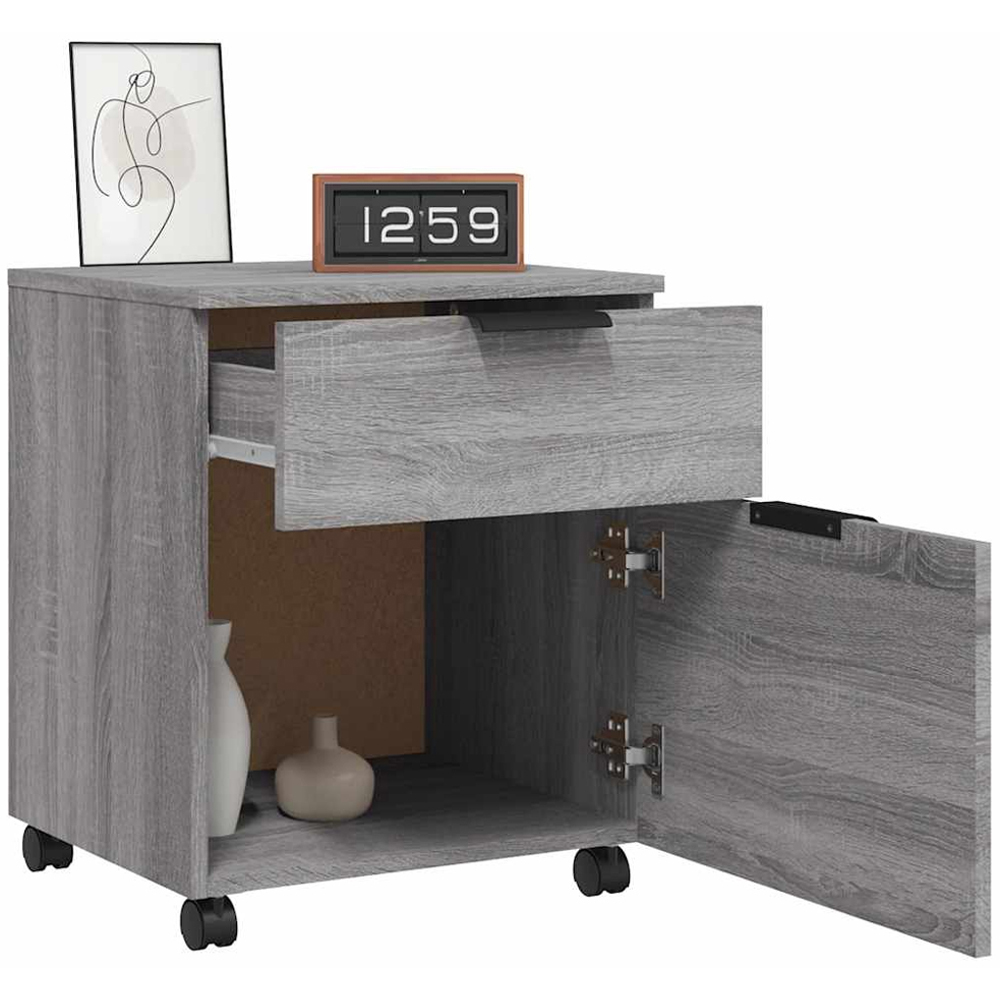 vidaXL Single Door Single Drawer Grey Sonoma File Cabinet with Swivel Wheels Image 5