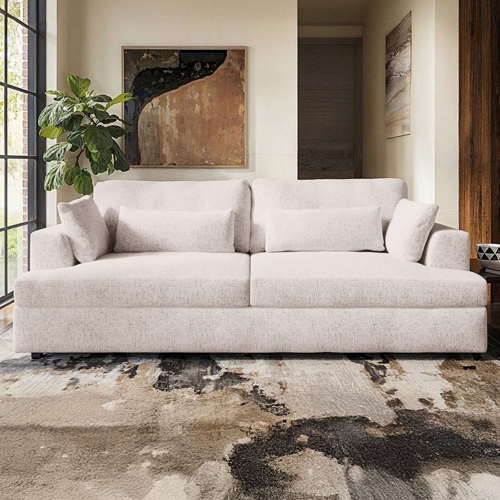 Solace+Co Drew 3 Seater Cream Chenille Sofa Image 1