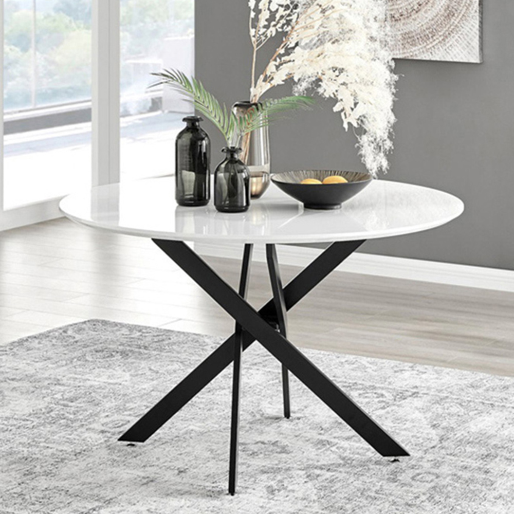 Furniturebox Arona Solara 6 Seater Round Dining Set White Gloss and Black Image 2