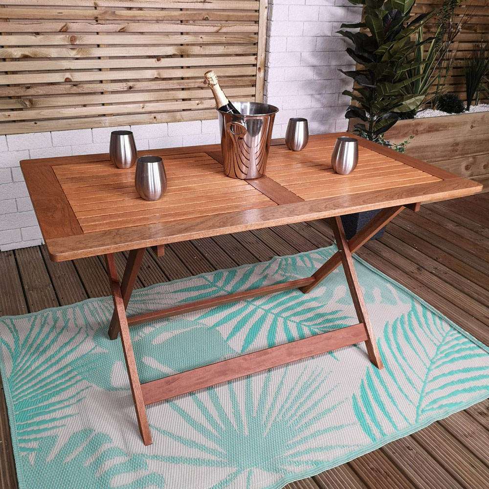 Samuel Alexander Wooden 6 Seater Folding Rectangular Garden Dining Set with Black Parasol Image 3