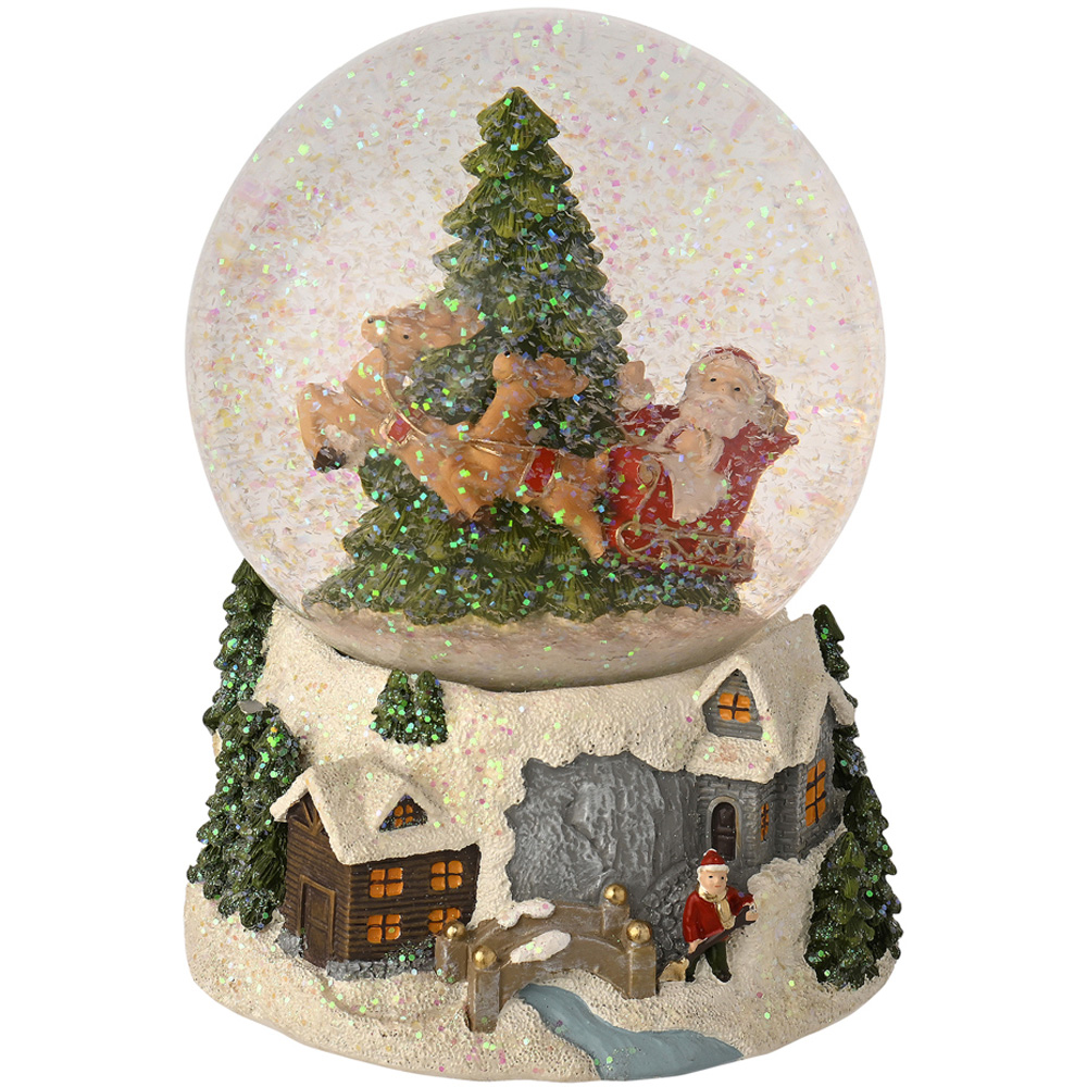 The Seasonal Gift Co Regal Tidings Santa Sleigh and Tree Snow Globe Christmas Decoration 16cm Image 3