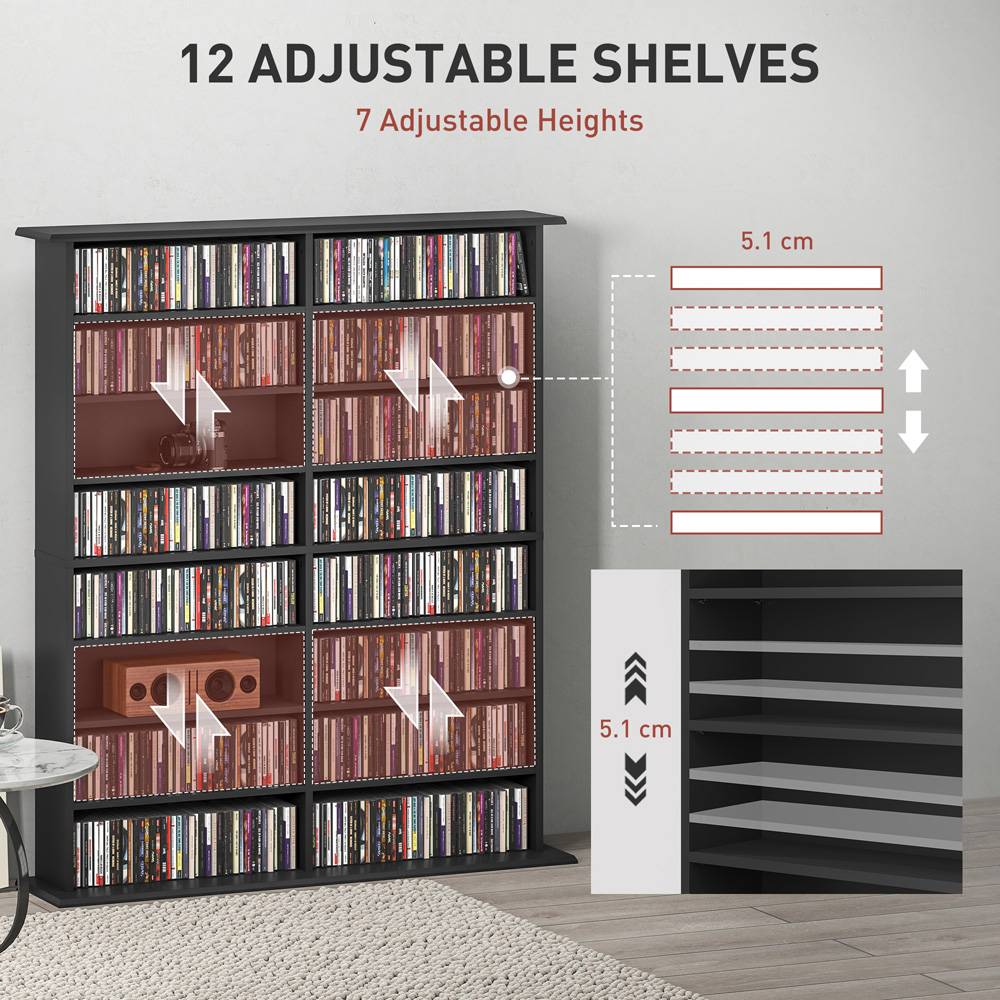 HOMCOM 16 Shelf Black CD Storage Unit Image 5