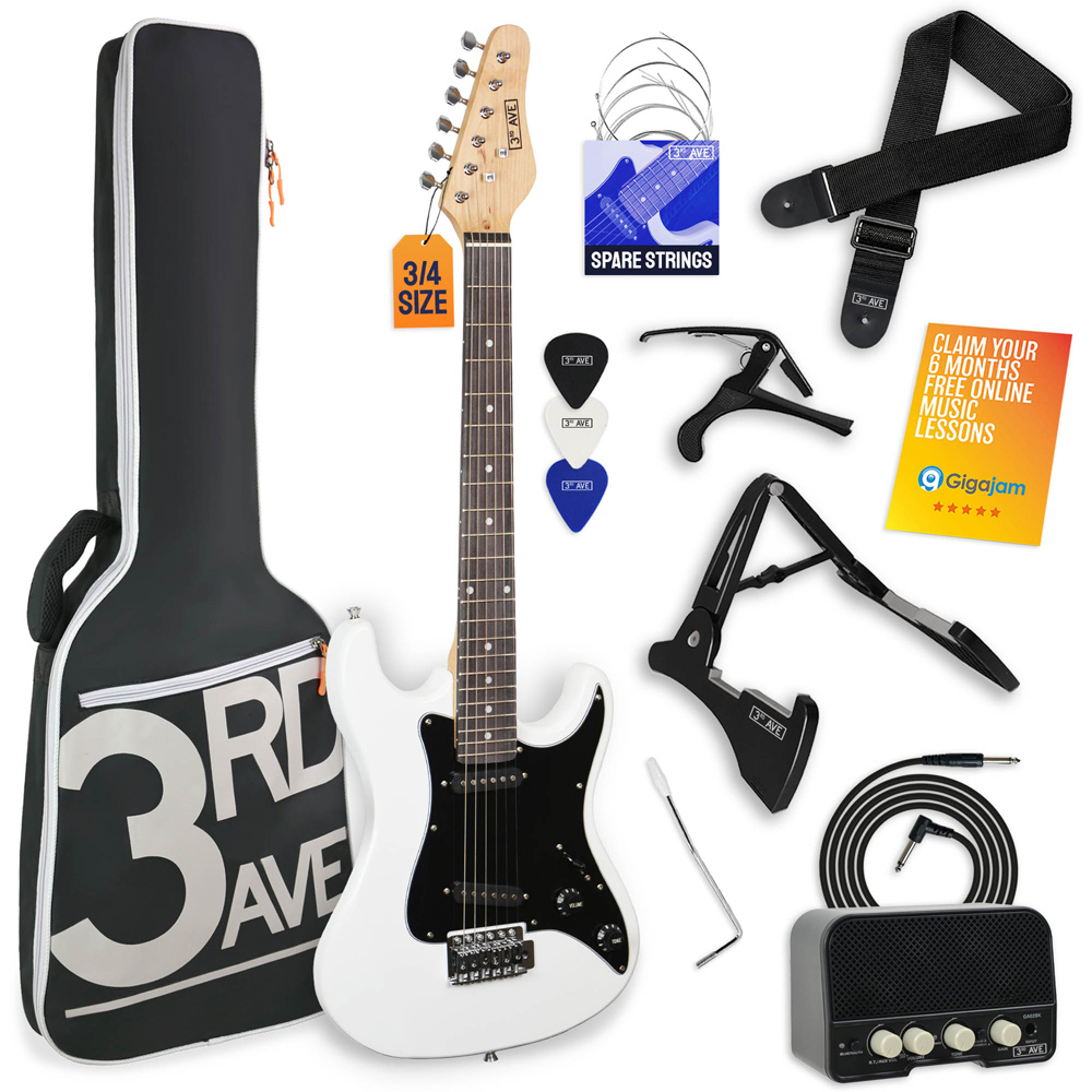 3rd Avenue White 3/4 Size Electric Guitar Set Image 1