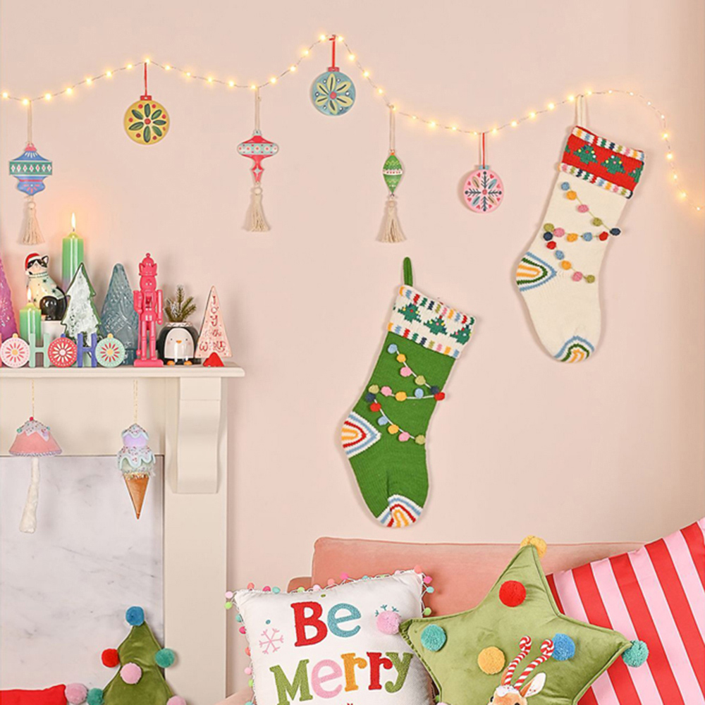 The Christmas Gift Co White Pom Pom Christmas Stocking Image 4