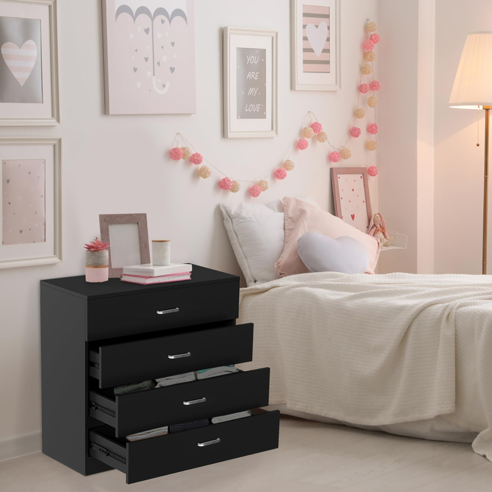 Alivio 4 Drawer Black Bedside Storage Cabinet Image 5