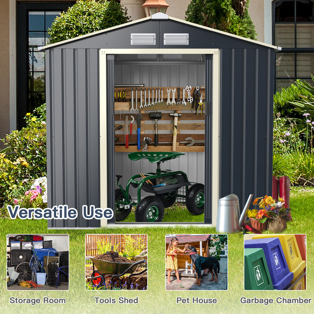 Costway 6.6 x 3.8ft Outdoor Storage Shed with 4 Vents and Double Sliding Door Image 5