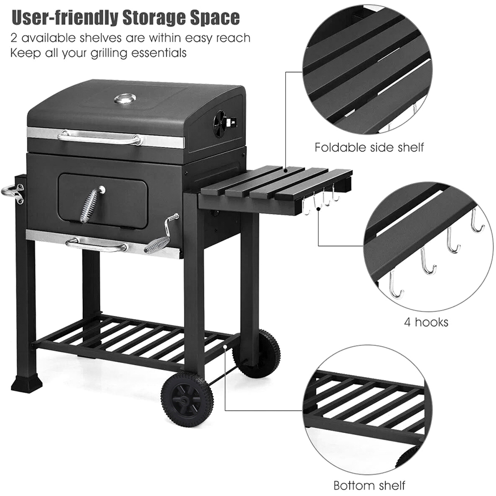Living and Home Black Charcoal BBQ Grill with Portable Trolley Image 8