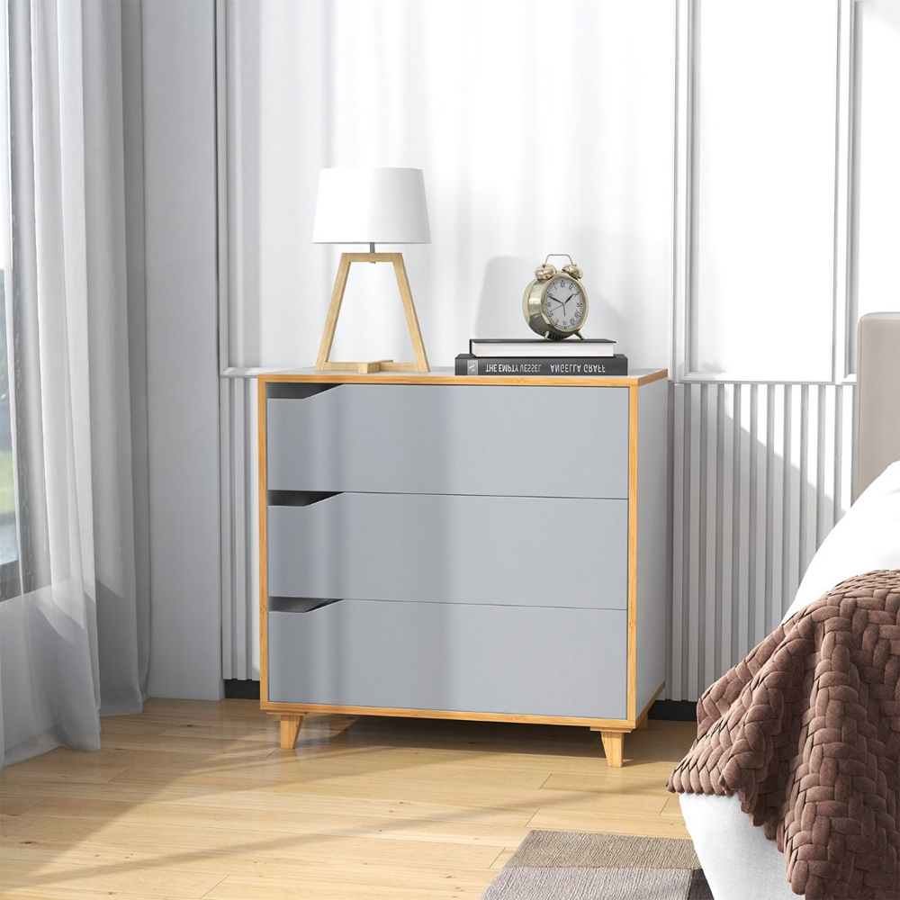 Costway Modern 3 Drawer Grey Chest Dresser with Embedded Handle Image 4