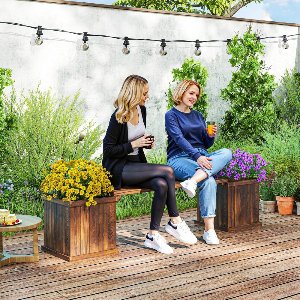 Outsunny Wooden Raised Garden Bed with Bench 40 x 38 x 176cm Image 4