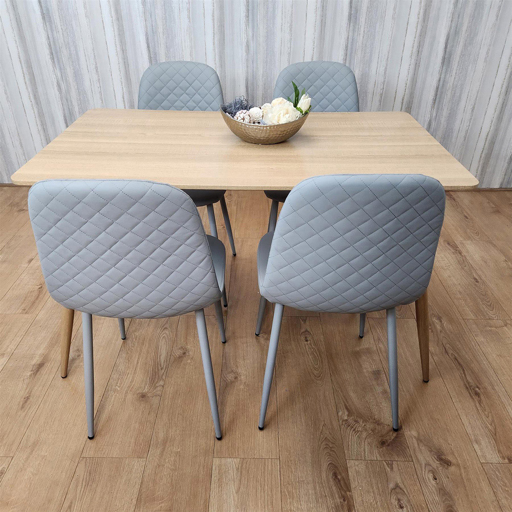 Kosy Koala 4 Seater Faux Leather Rectangular Dining Set Beige and Grey Image 3