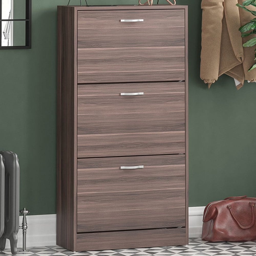 Vida Designs Walnut 3-Drawer Shoe Cabinet Rack Image 1