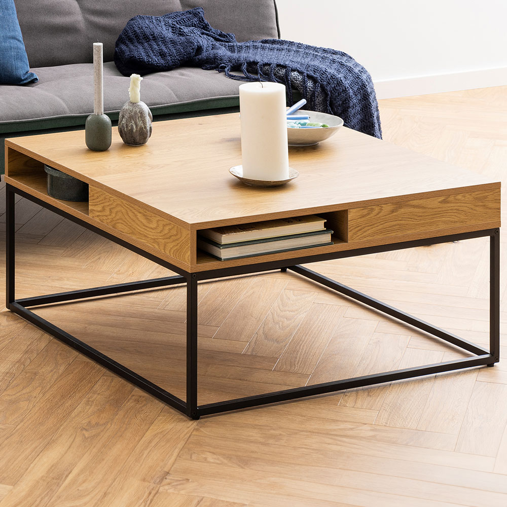 Florence Willford 2 Shelf Oak and Black Coffee Table Image 1