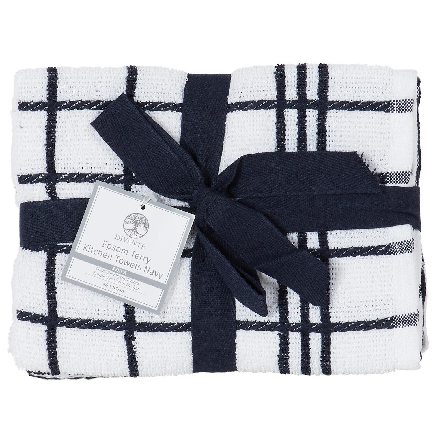 Pack of 3 Epsom Terry Kitchen Towels - Navy Image 1