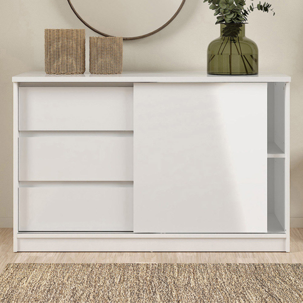 Florence Single Door 3 Drawer White High Gloss Sliding Storage Unit Image 1