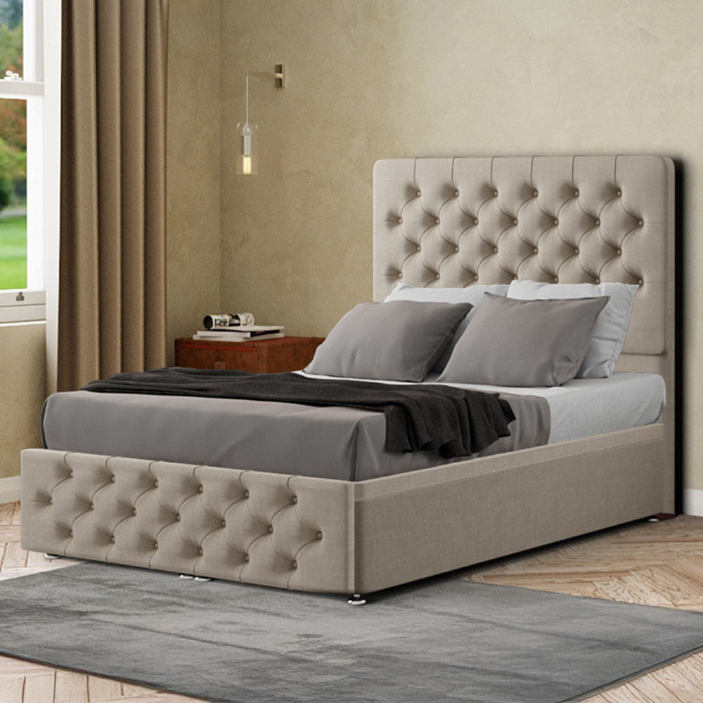 Portland Mary Chesterfield Double Cream Malham Weave Ottoman Bed with Headboard Image 1