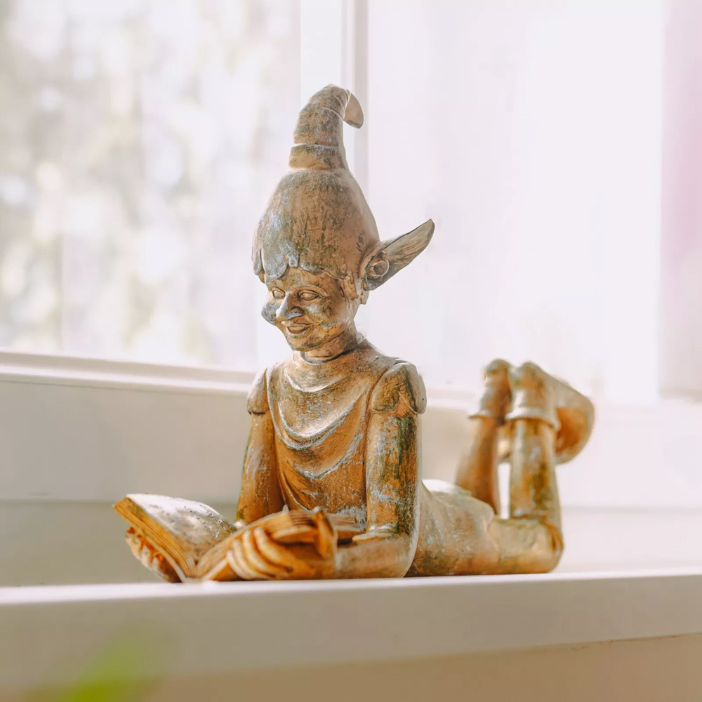 Marco Paul Bronze Lying Elf Reading a Book Garden Ornament Image 6