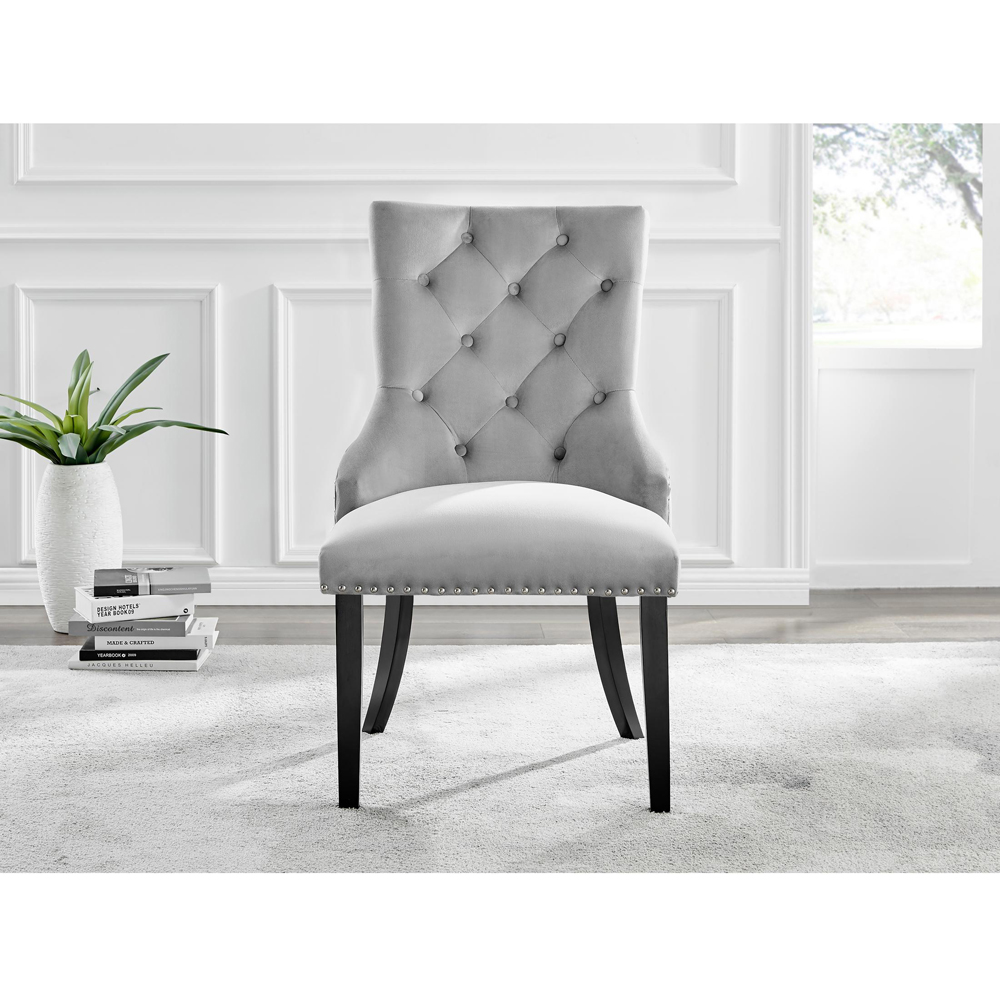 Furniturebox Kennsington Set of 2 Grey Velvet Knockerback Dining Chair Image 6