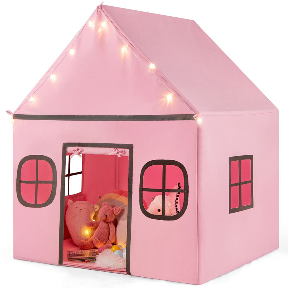 Costway Kids Pink Large Indoor Play Tent with Star Lights Image 3