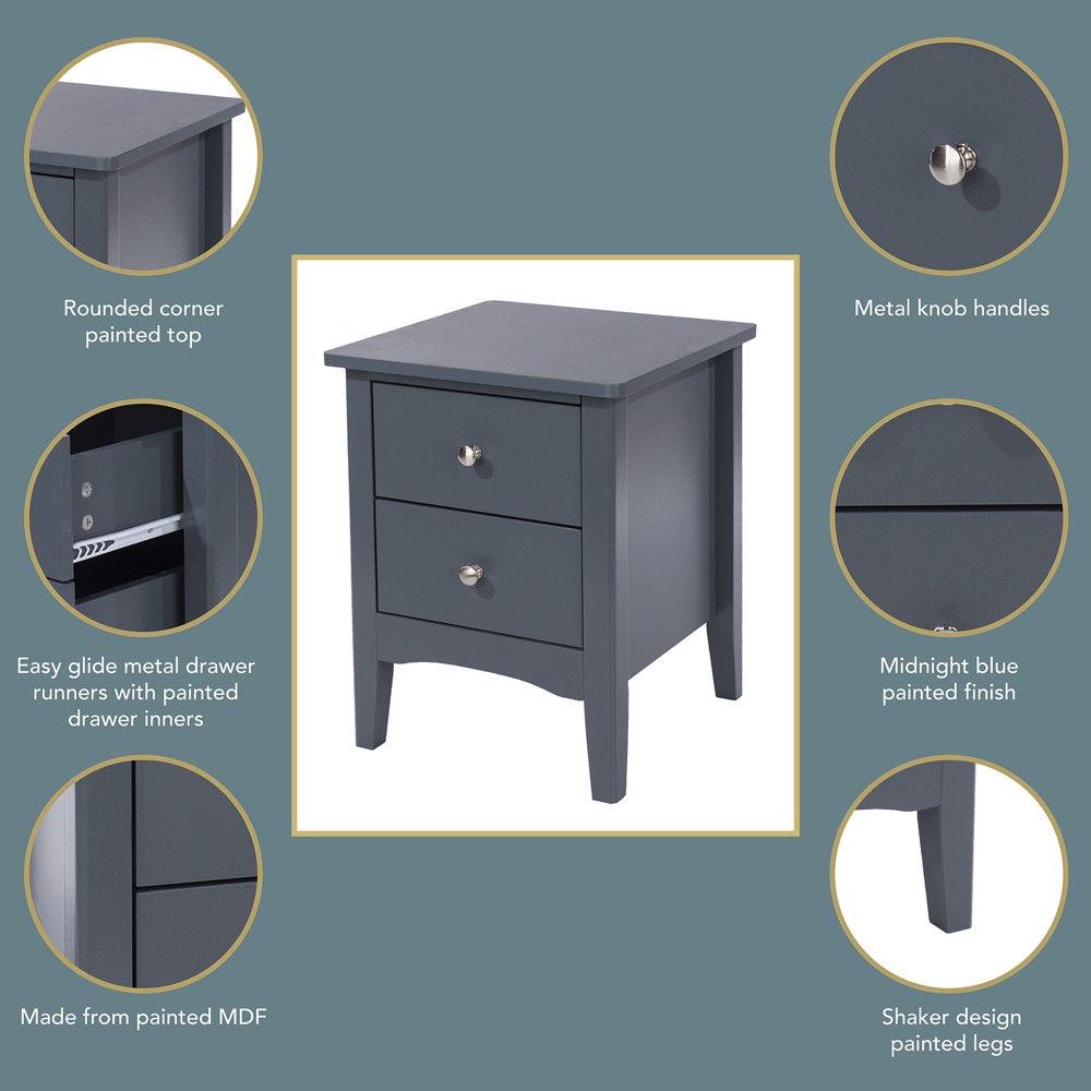 Como 2 Drawer Midnight Blue Petite Bedside Table Image 6
