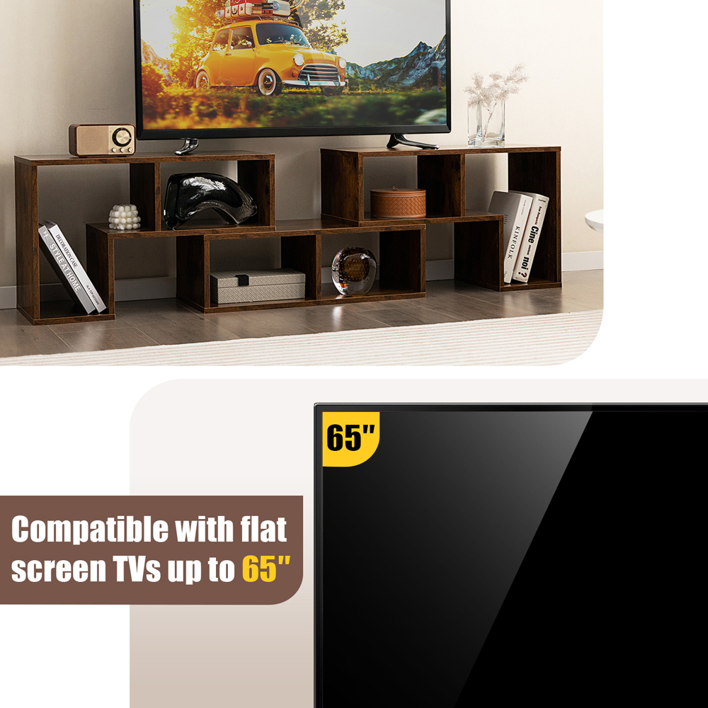 Costway Rustic Brown Convertible TV Stand Set of 3 Image 6