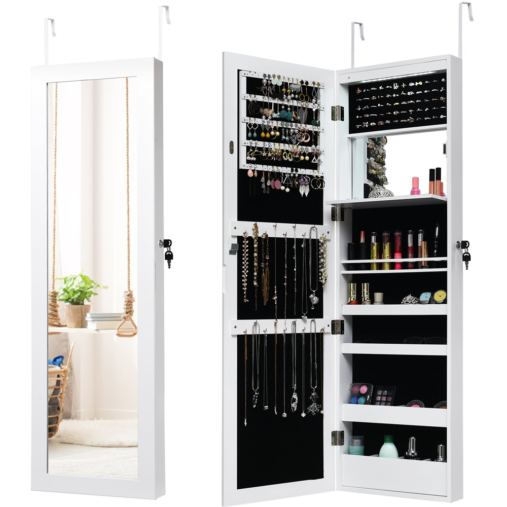 Costway White LED Mirror Jewellery Cabinet Image 2
