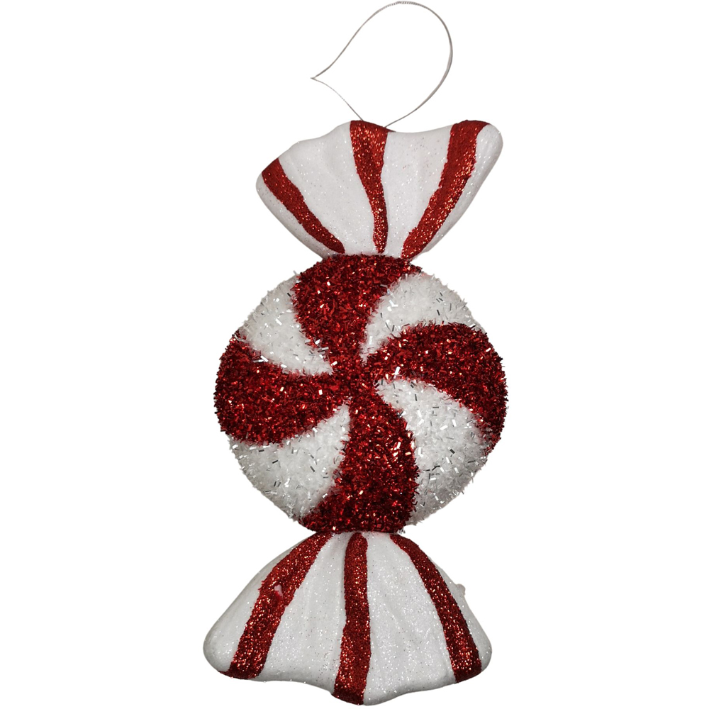 Samuel Alexander Red and White Glitter Candy Sweet Hanging Christmas Decoration 28cm Image 1