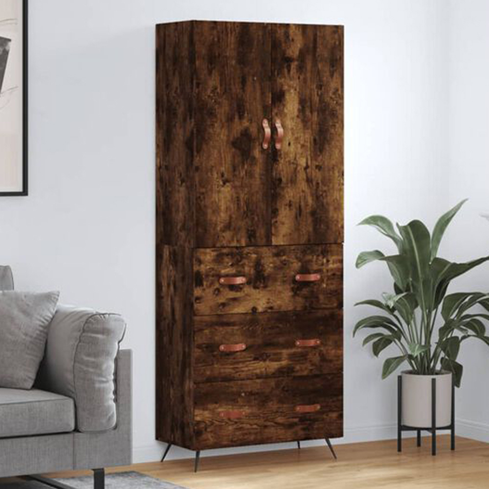 vidaXL 2 Door 3 Drawer Smoked Oak Highboard Image 1
