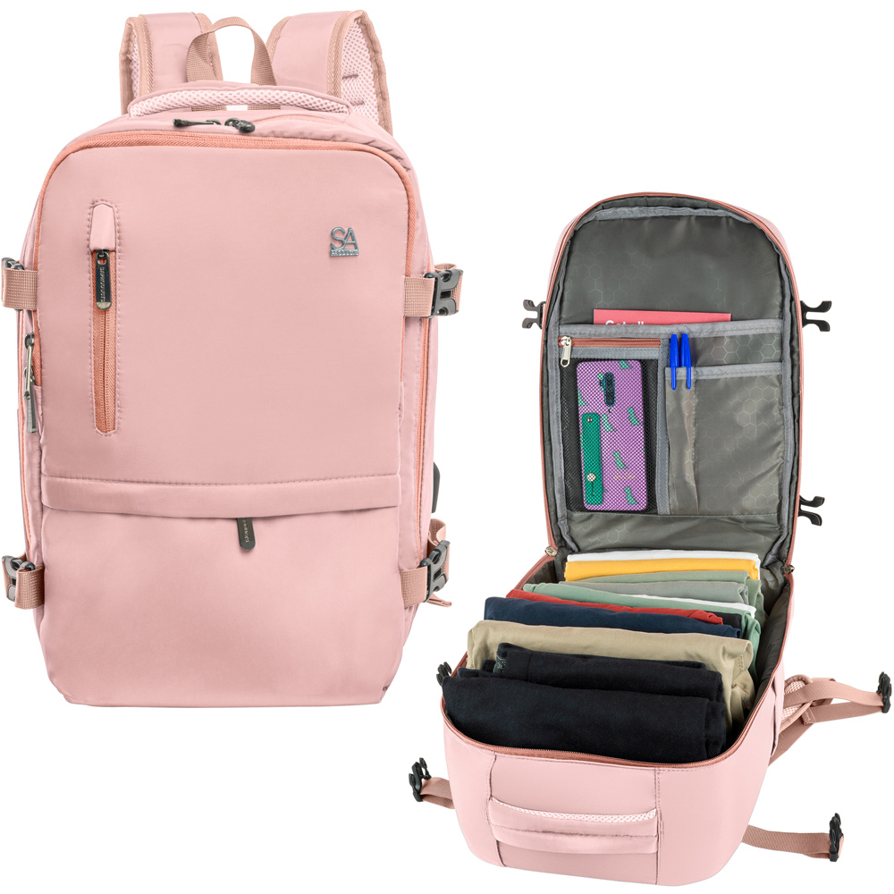 SA Products Pink Cabin Backpack with USB Port and Trolley Sleeve Image 2