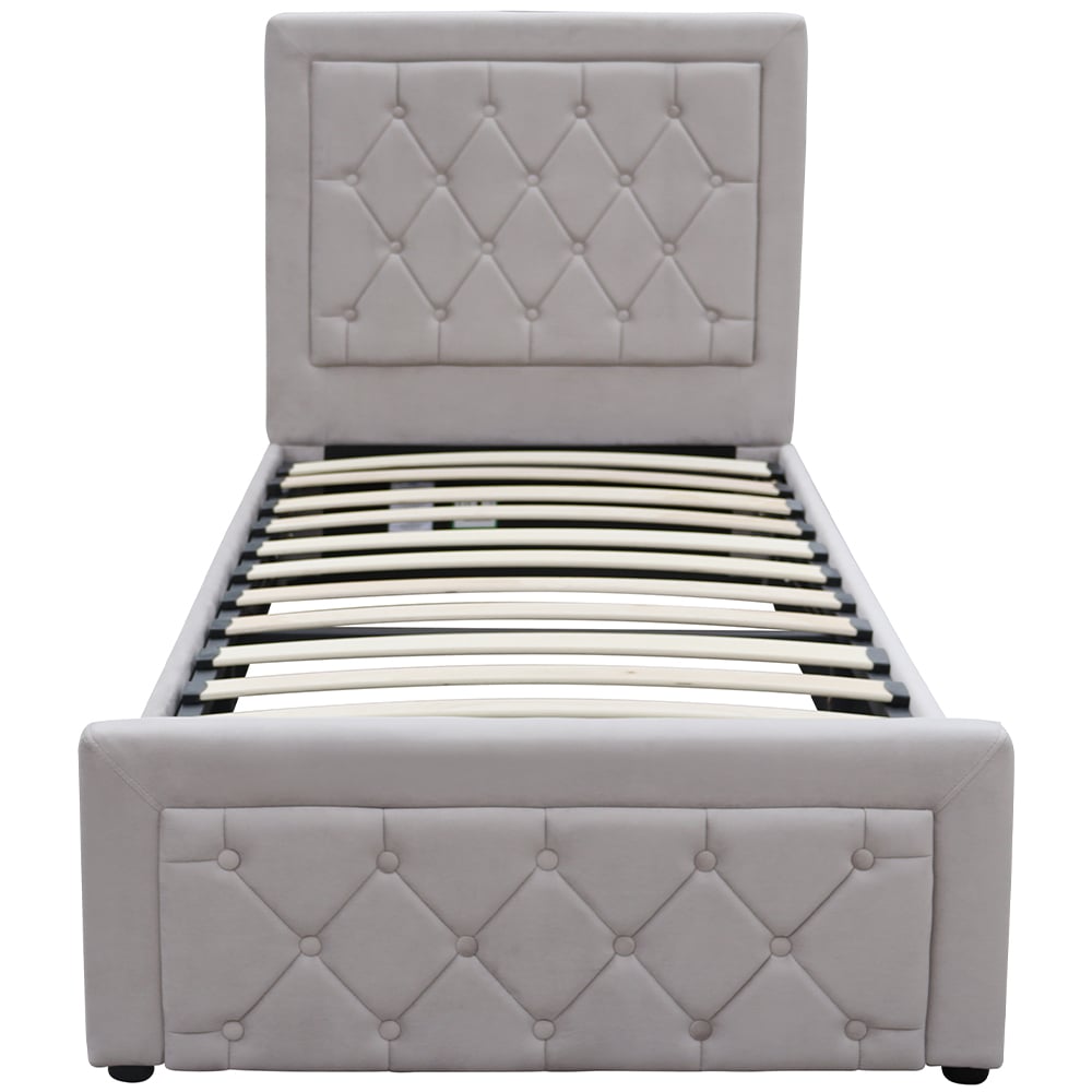 Kosy Koala Single Grey Velvet Tufted Gaslift Ottoman Bed Image 4