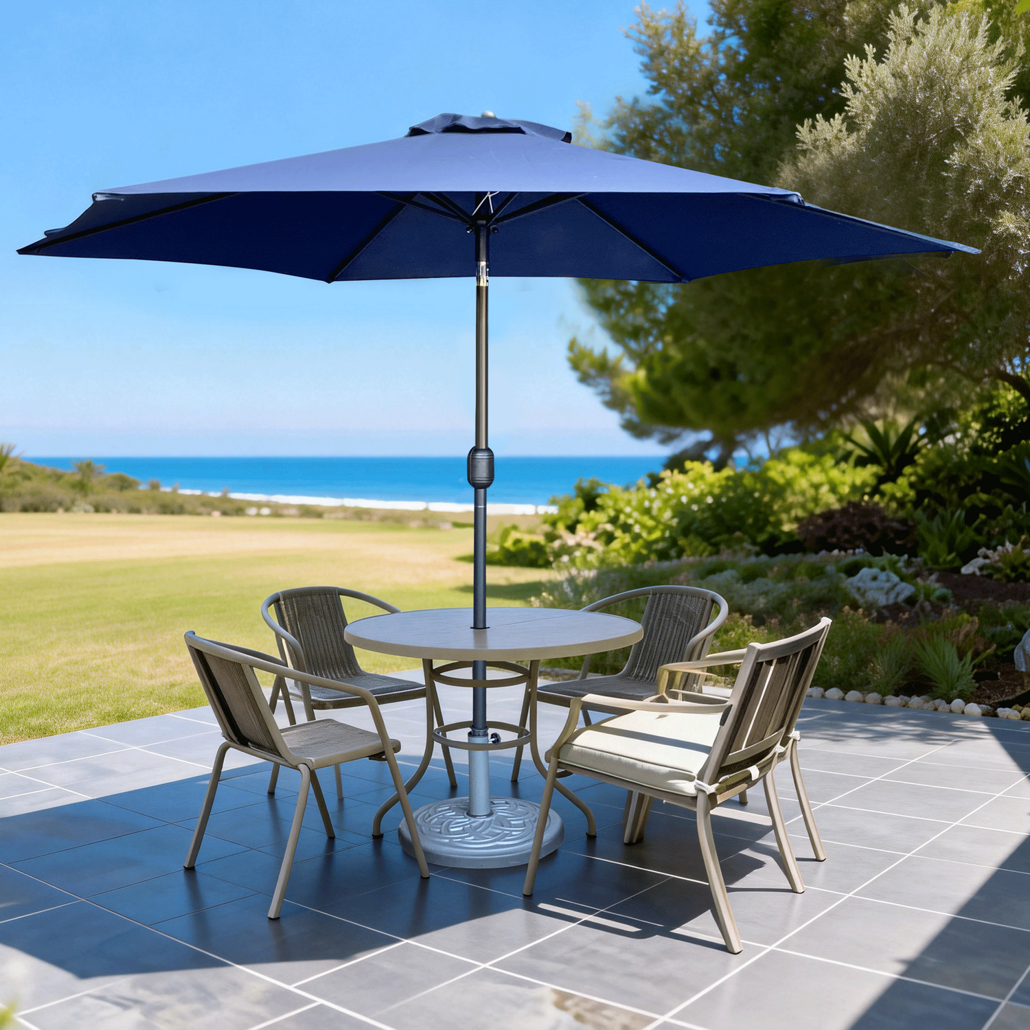 Crank and Tilt Aluminium Parasol Navy Image 2