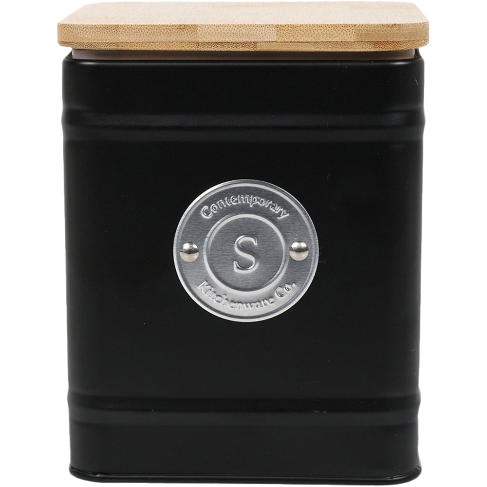 Black Square Sugar Canister with Bamboo Lid Image